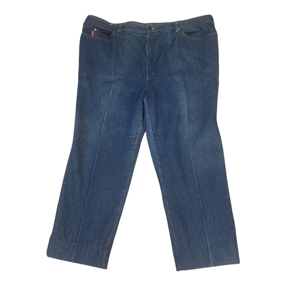 Braxton Jeans Sz 44x28 Dark Blue Denim Gold Thread Trim Stretch Straight Leg